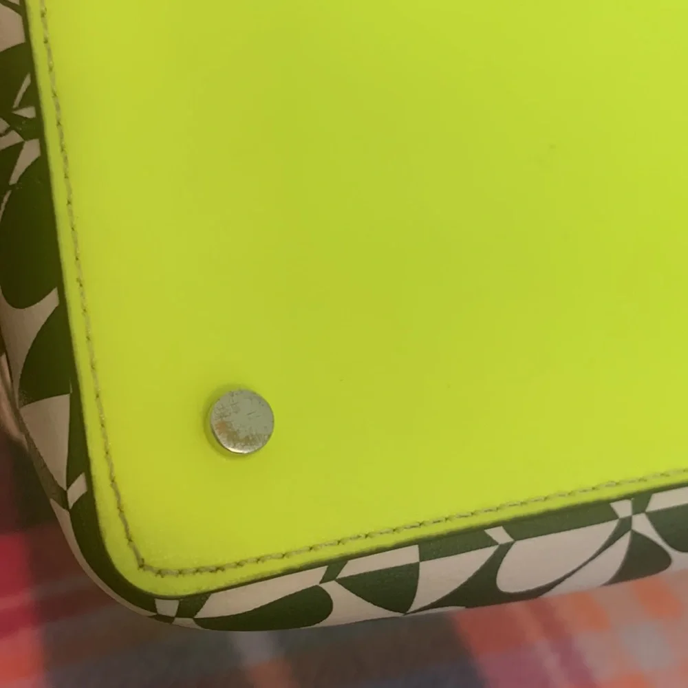 kate spade Black and White Floral Tote with Neon Yellow Trim